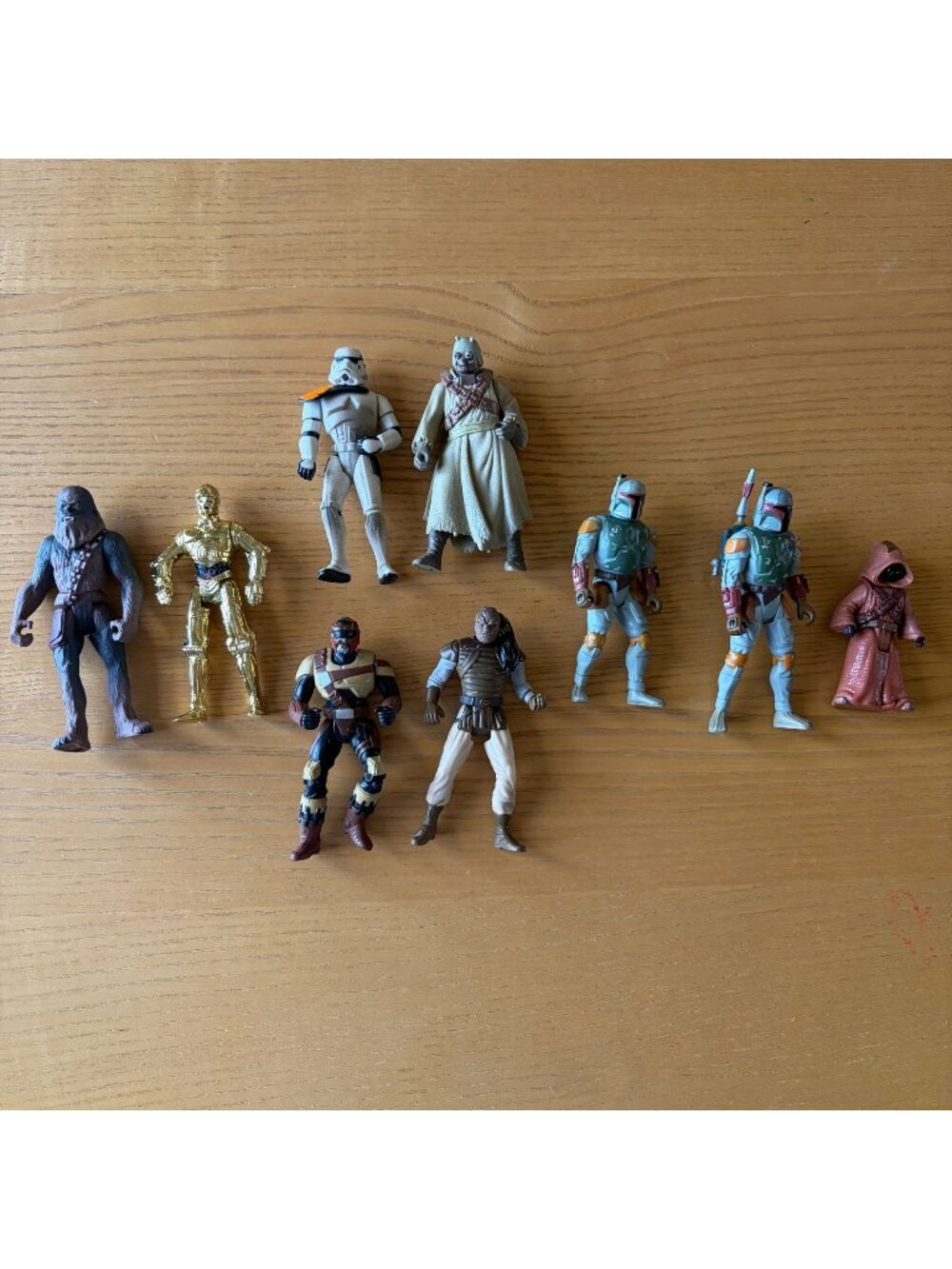 LOT OF 9 Vintage 1990s Star Wars 3.75" Kenner Chewbacca Boba Fett Jawa C-3PO